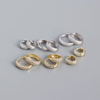 Office CZ Lines 925 Sterling Silver Huggie Hoop Earrings