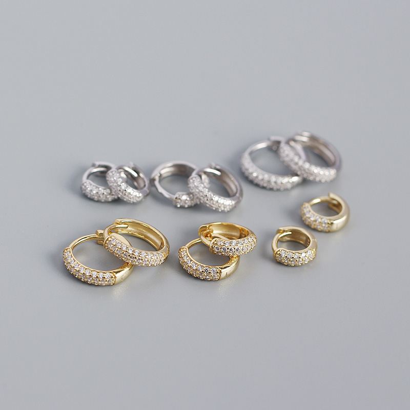 Office CZ Lines 925 Sterling Silver Huggie Hoop Earrings