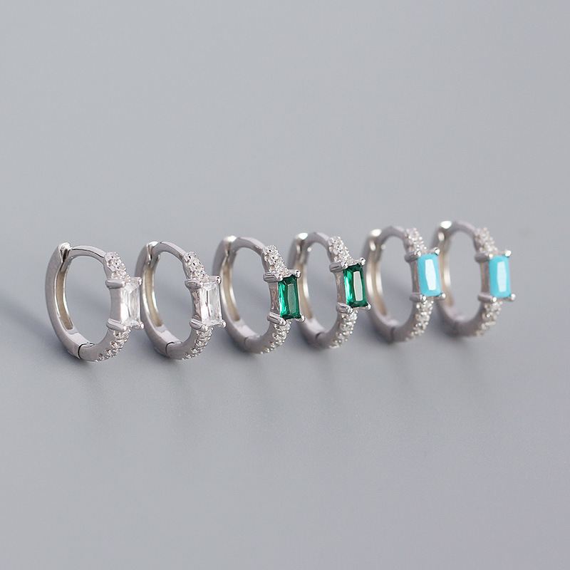 New Rectangle CZ Geometry 925 Sterling Silver Huggie Hoop Earrings
