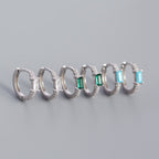 New Rectangle CZ Geometry 925 Sterling Silver Huggie Hoop Earrings