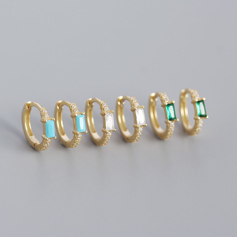 New Rectangle CZ Geometry 925 Sterling Silver Huggie Hoop Earrings