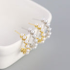 Classic Shell Pearl C Shape 925 Sterling Silver Hoop Earrings