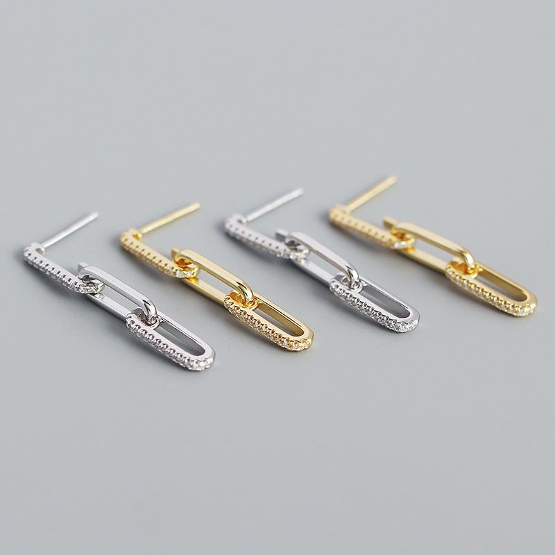 Office CZ Hollow Chain 925 Sterling Silver Dangling Earrings