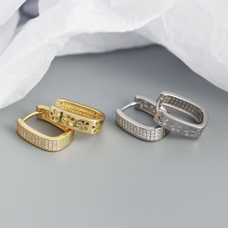 Office Micro Setting CZ U Shape 925 Sterling Silver Hoop Earrings