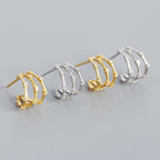 Modern CZ C Shape Slub 925 Sterling Silver Stud Earrings