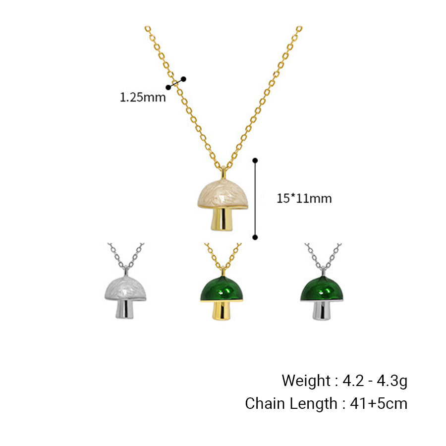 Cute Green Epoxy Mushroom 925 Sterling Silver Necklace