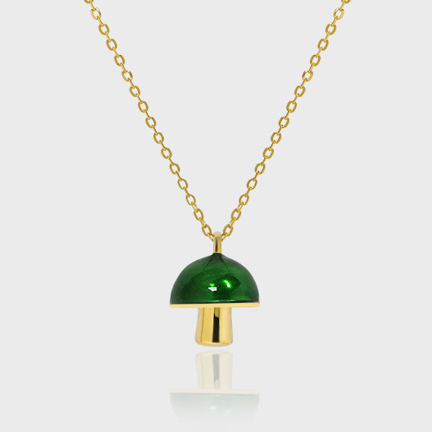 Cute Green Epoxy Mushroom 925 Sterling Silver Necklace