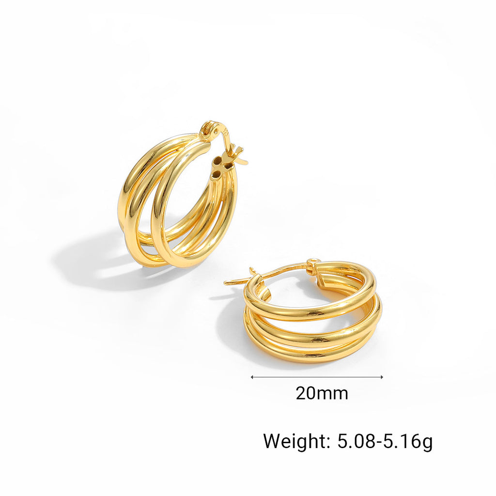 Daily Triple Circles 925 Sterling Silver Hoop Earrings