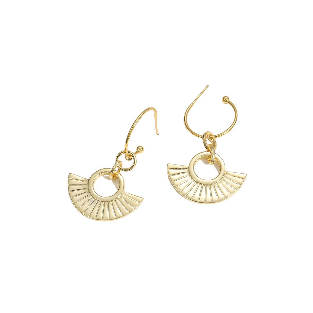 Ancient Roman Modern Striped Fan 925 Sterling Silver Earring (Single)